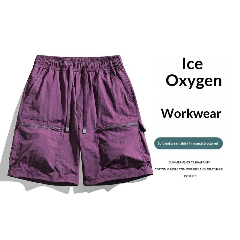 Ice-silk Work Shorts For Men Summer Thin Mid-length Pants