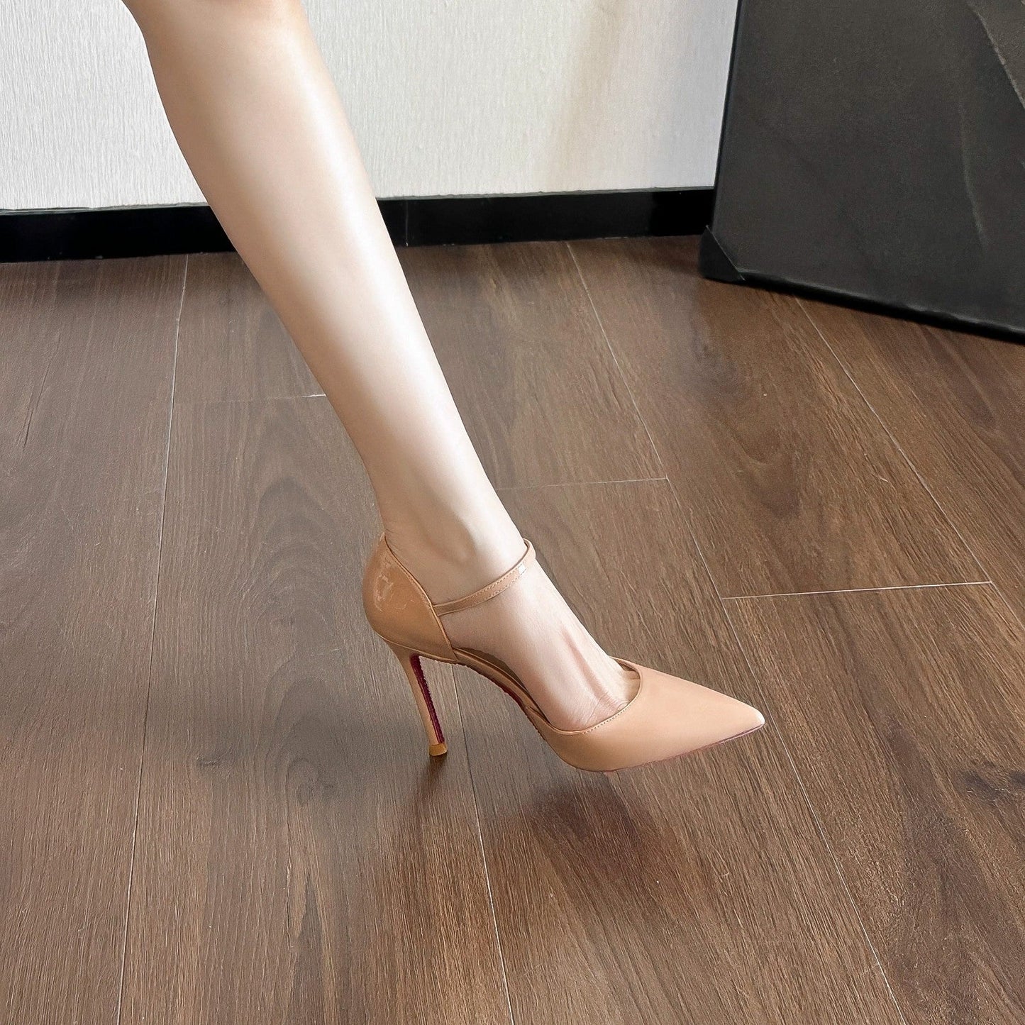 Women Gorgeous Nude High Heels, 2026 Summer New Thin Heel Pointed Toe Sexy Rhinestone Single Strap Side Cutout Pumps
