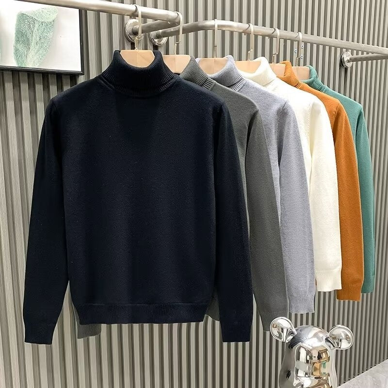 Mens Loose-fitting Warm Turtleneck Knit Sweater