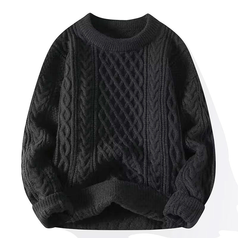 Round-neck High-neck Fleece-lined Solid-color Sweater