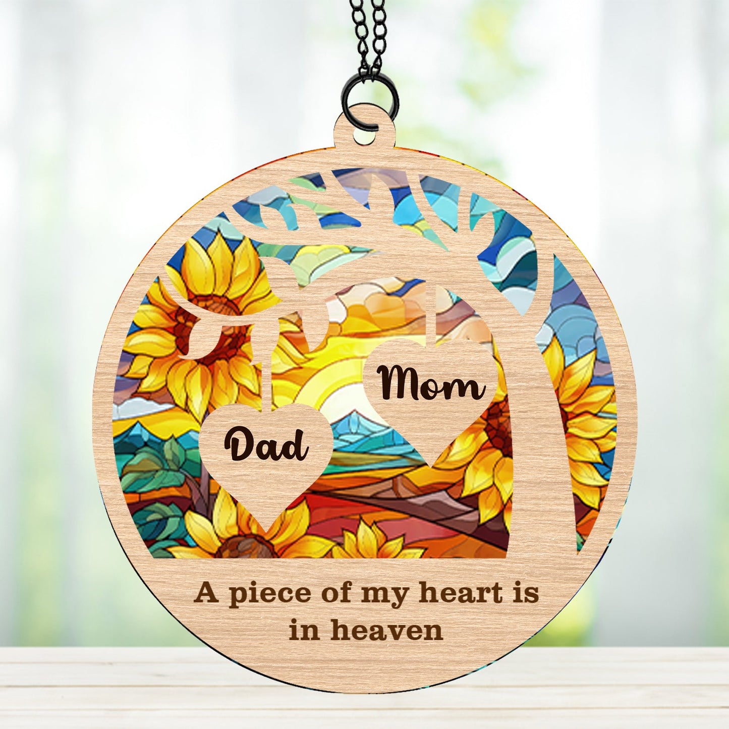 A Piece Of My Heart Is In Heaven Suncatcher Ornament, Custom Name Suncatchers, Gift For Family, Memorial Gift Ornament 682002