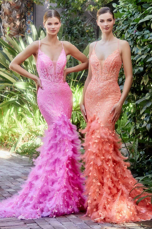 Andrea & Leo A1116 Floor Length Feathered Mermaid Gown