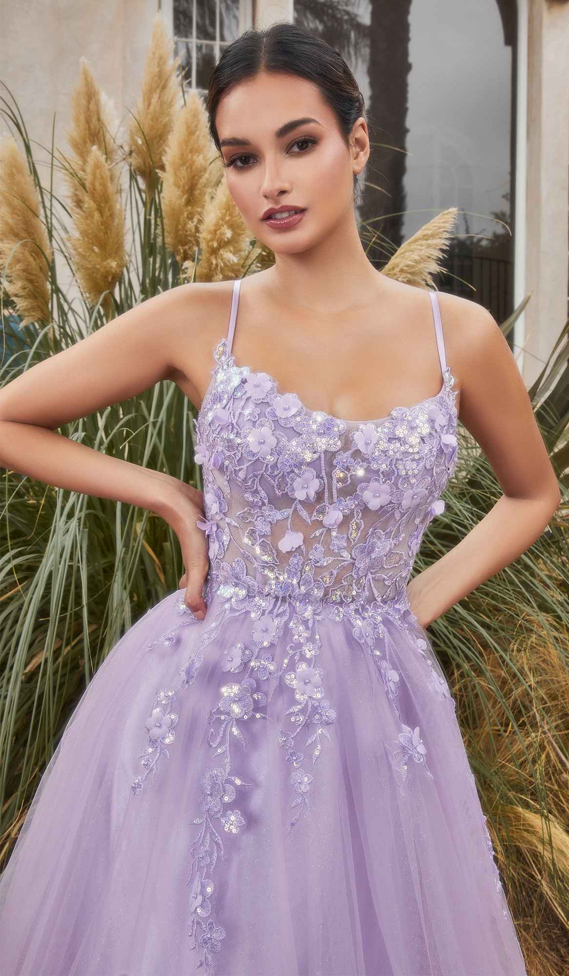 Andrea & Leo A1142 Floor Length Floral Applique A-Line Tulle Gown