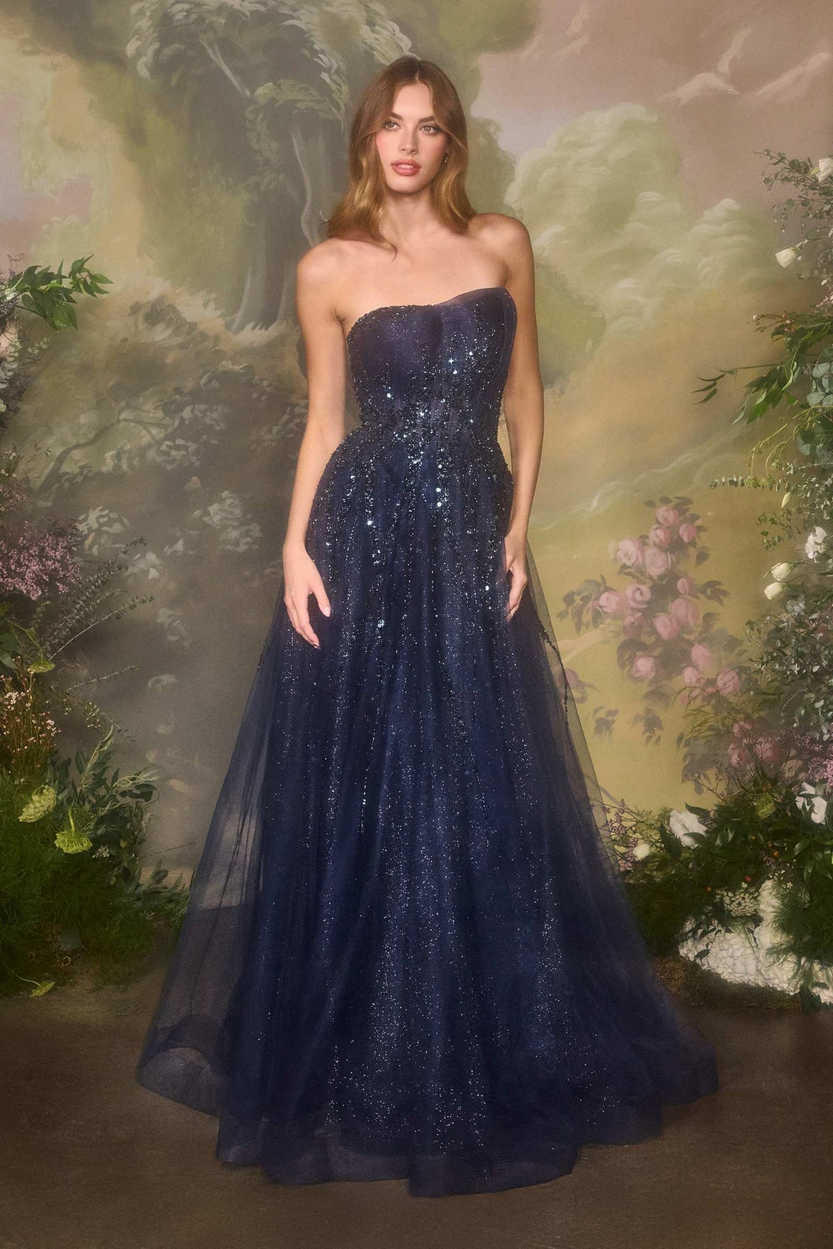 Andrea & Leo A1491 Boned Asymmetrical Sequin Bodice A-Line Formal Dress