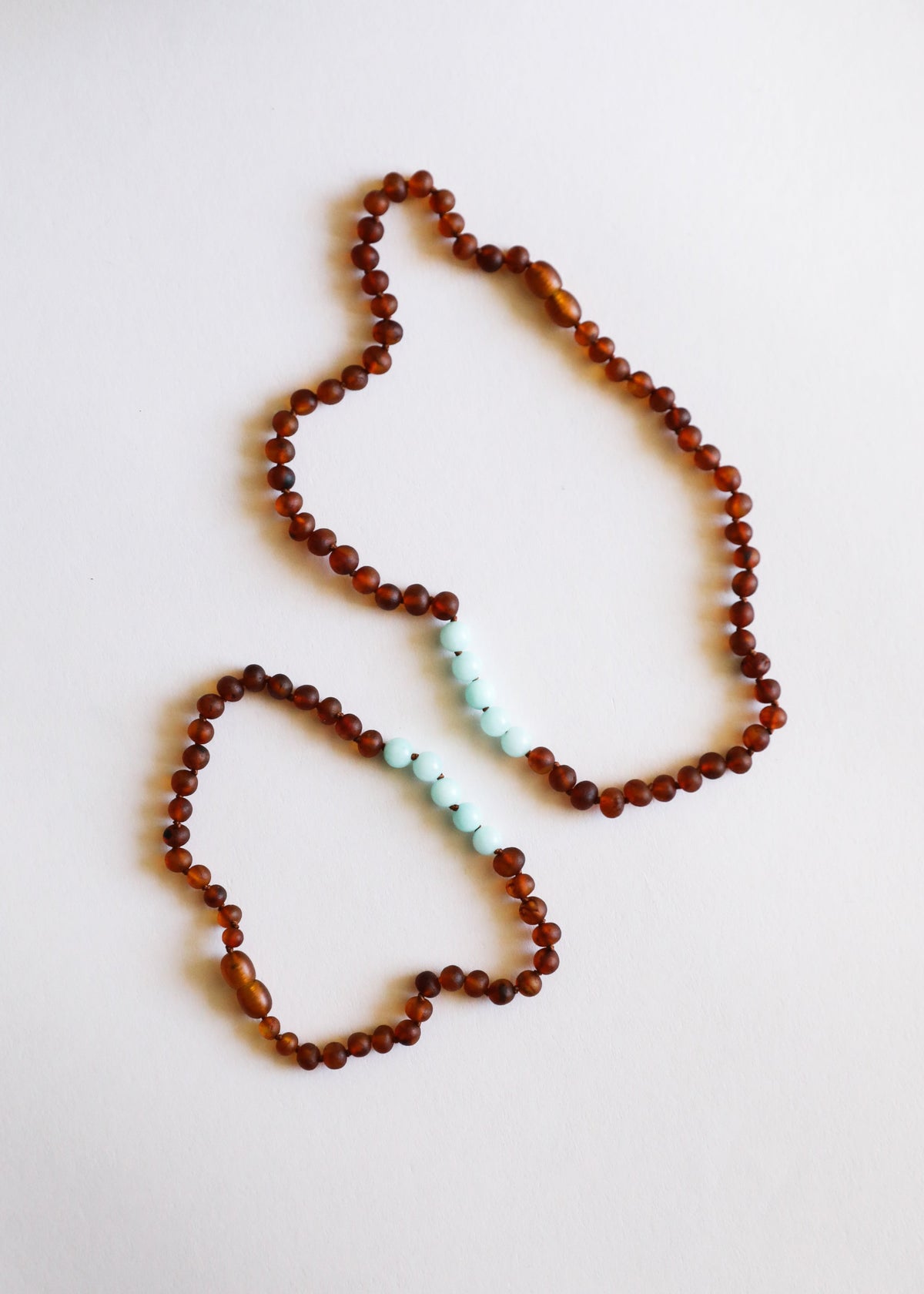 Ambre de la Baltique cognac brut + Amazonite || Parure collier