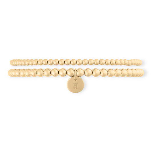 Old English Initial Juno Double Bracelet Stack (3+4mm)