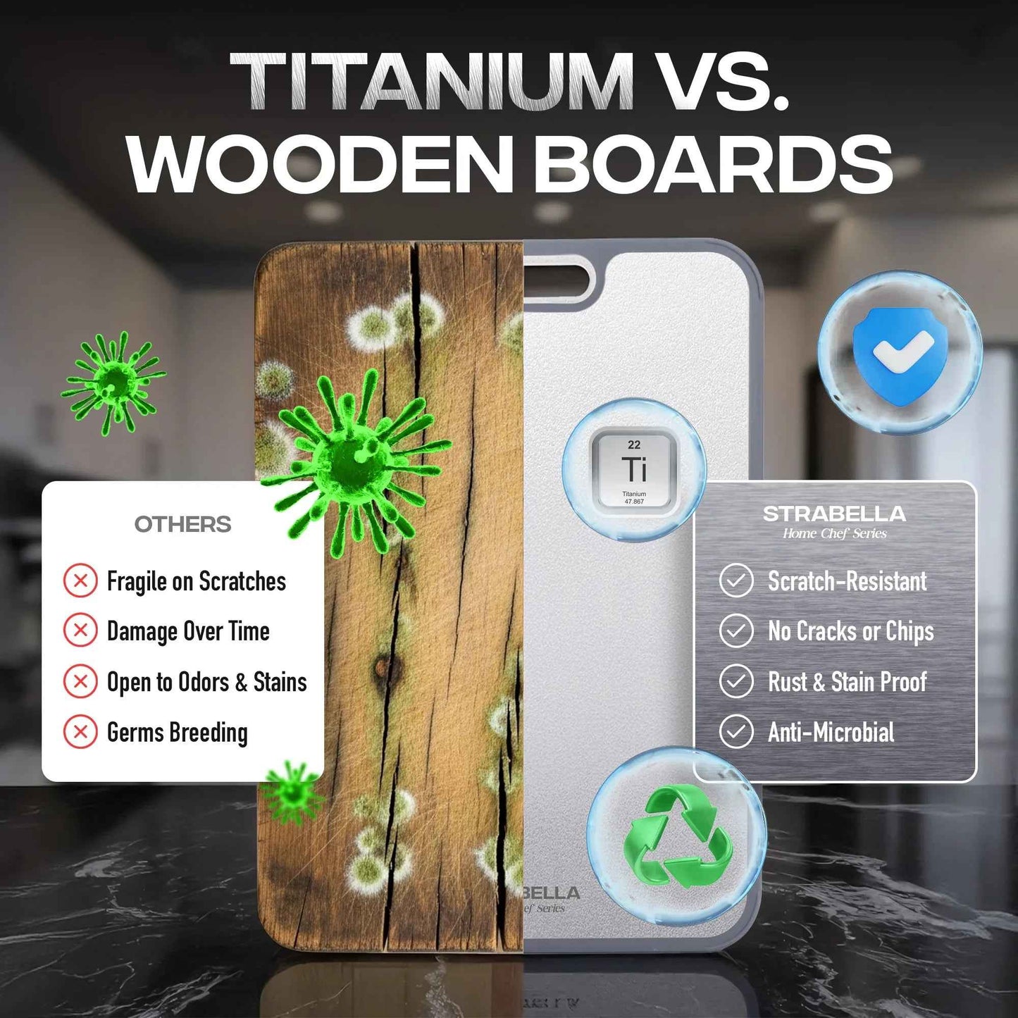 Titanium Cutting Board — Antibacterial, Scratch-Resistant | Strabella
