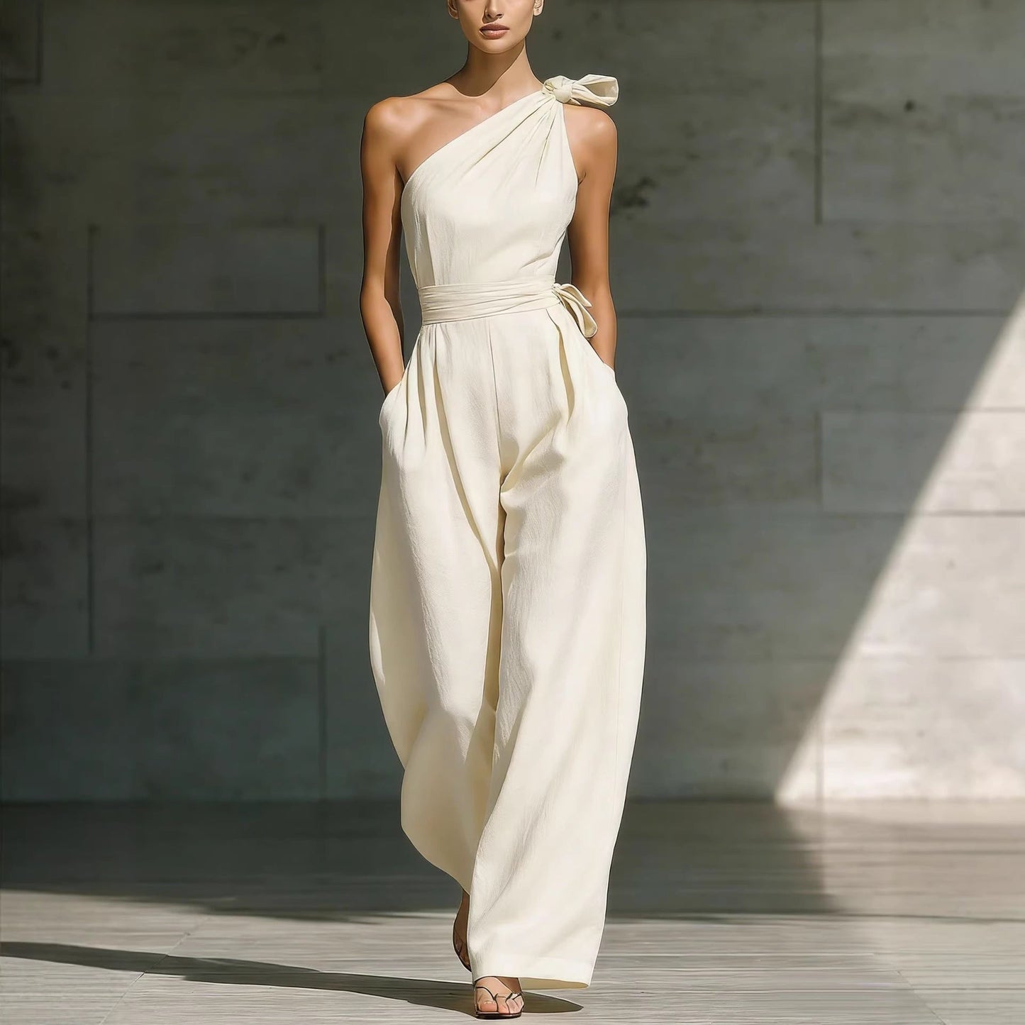Women's Sleeveless Halter Neck Cinched Waist Slim Jumpsuit – 6 Colors S–2XL