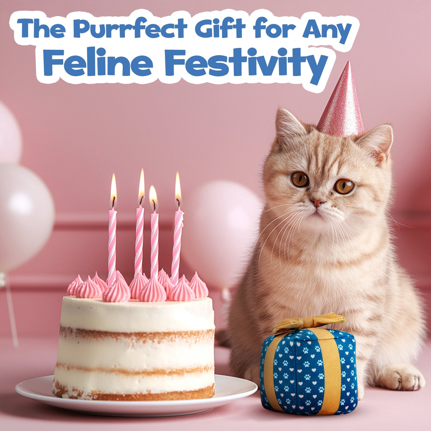 PUPROAR Gift Box Cat Toy | Cute Catnip & Crinkle Birthday Cat Toy