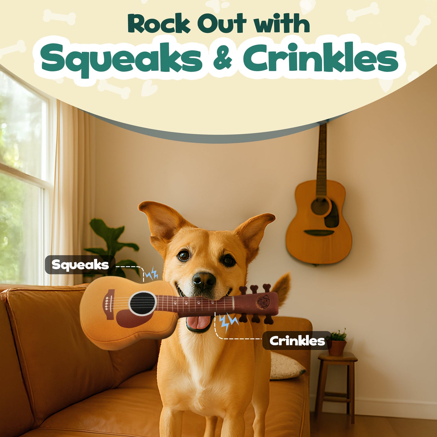 PUPROAR Guitar Dog Toy | Cute Squeaky Plush Dog Toy with Crinkle