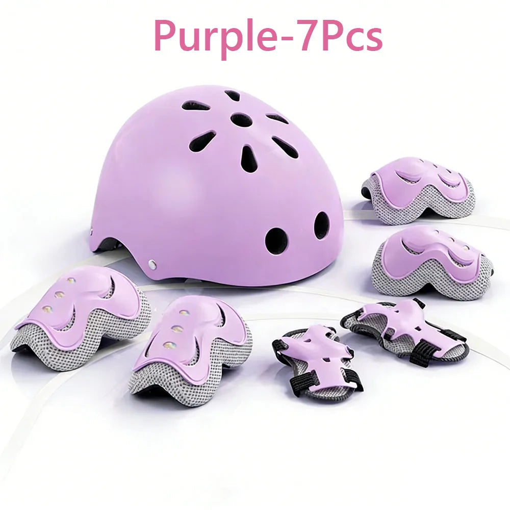 7Pcs/Set Kids Age with Wrist Guard and Knee Pads Elbow Pads Adjustable Protective Gear for Toddler Skating Cycling Scooter