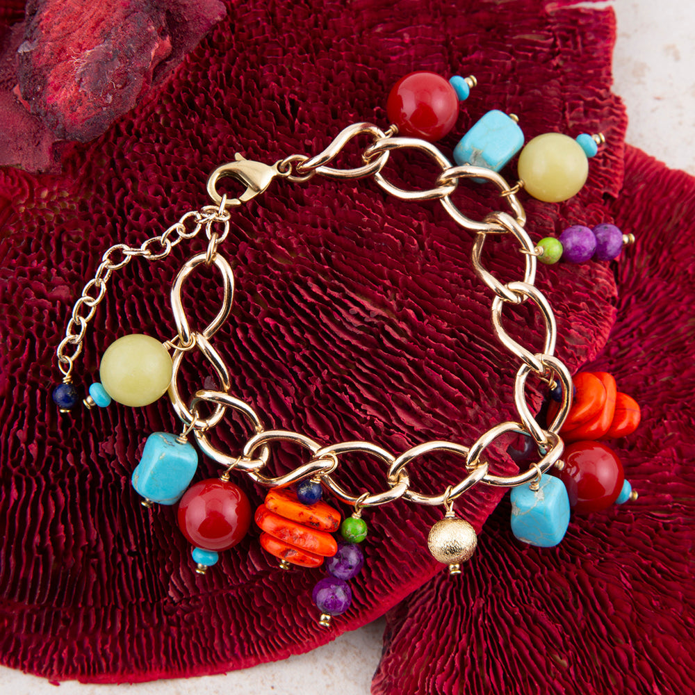 Bracelet doré breloque pierre colorée Zion