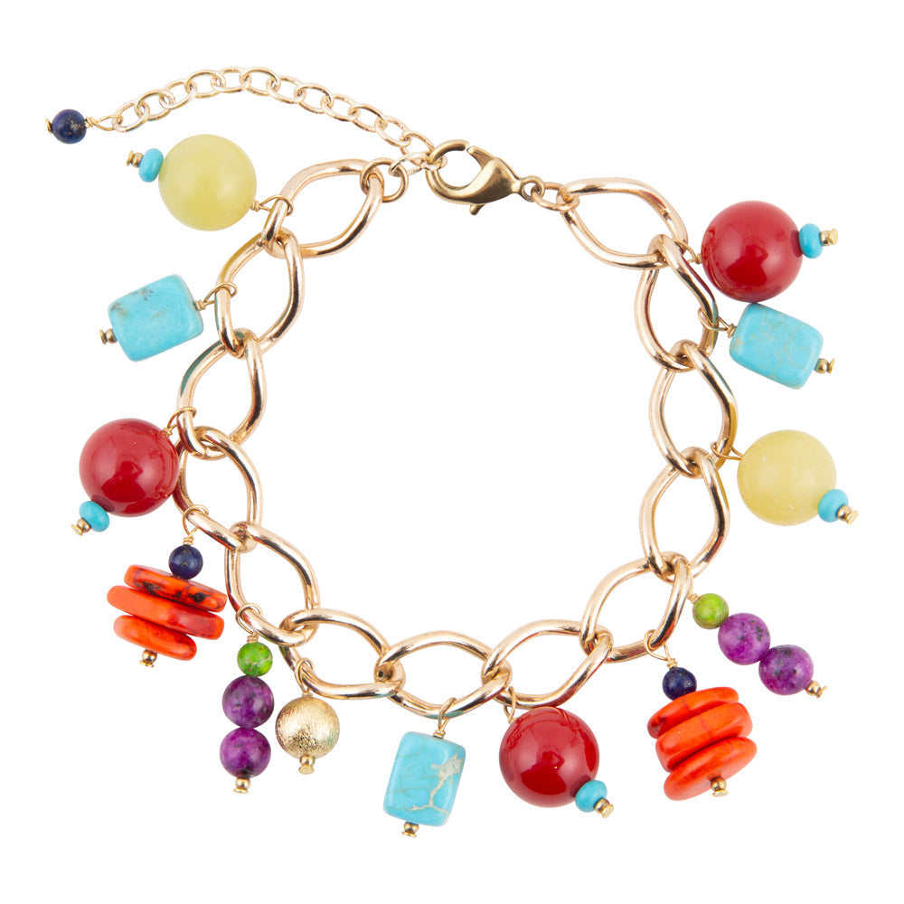 Bracelet doré breloque pierre colorée Zion