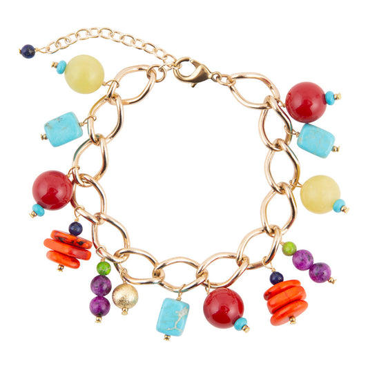Zion Colorful Stone Charm Golden Bracelet