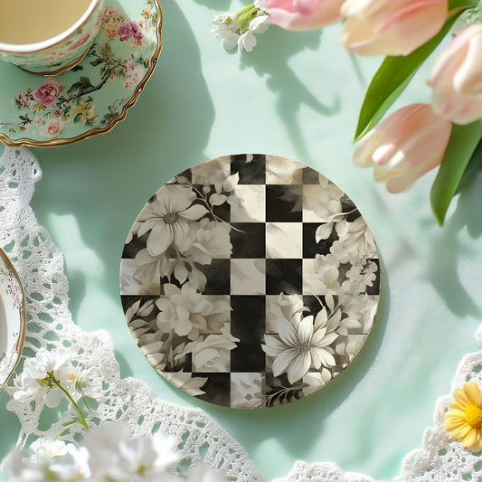 Sous-verres en céramique de printemps Lot de 4 motifs à carreaux élégants Sous-verres absorbants pour la protection de table