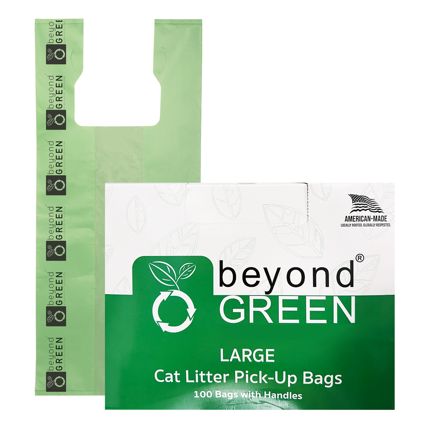 Grands sacs litière pour chat verts – 25,4 x 50,8 cm avec soufflet de 17,8 cm et poignées – Fabriqués aux États-Unis