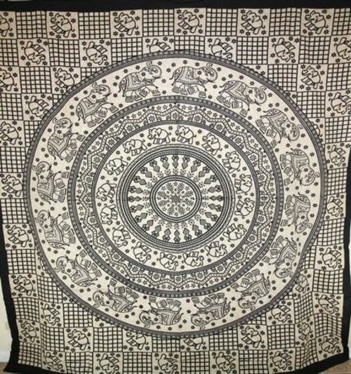 Black Elephant Chakra Mandala Tapestry Wall Hanging