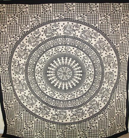 Black Elephant Chakra Mandala Tapestry Wall Hanging