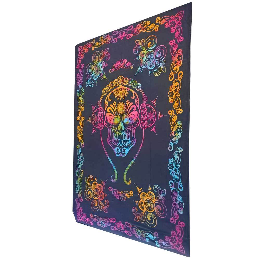 Gothic Totenkopf Tie-Dye Wandteppich mit Blumenrand Baumwolle