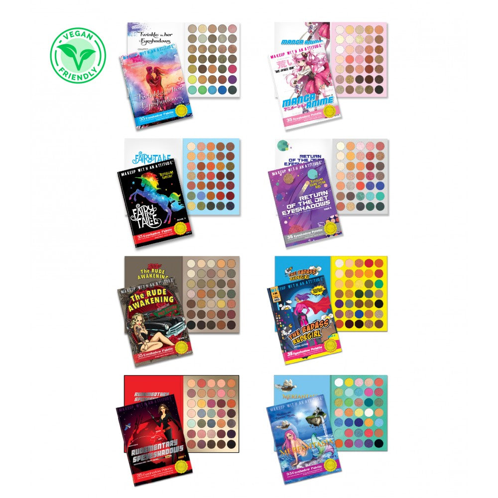 Lot de 8 palettes d'ombres à paupières RUDE Book Series