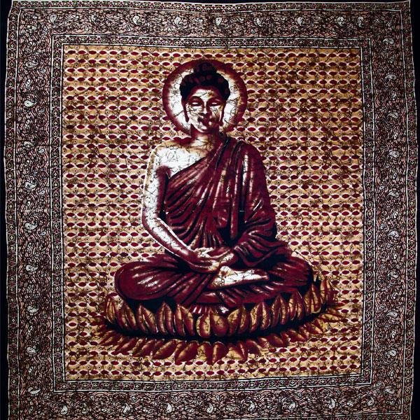Brown Buddha Meditation Batik Tapestry Wall Hanging
