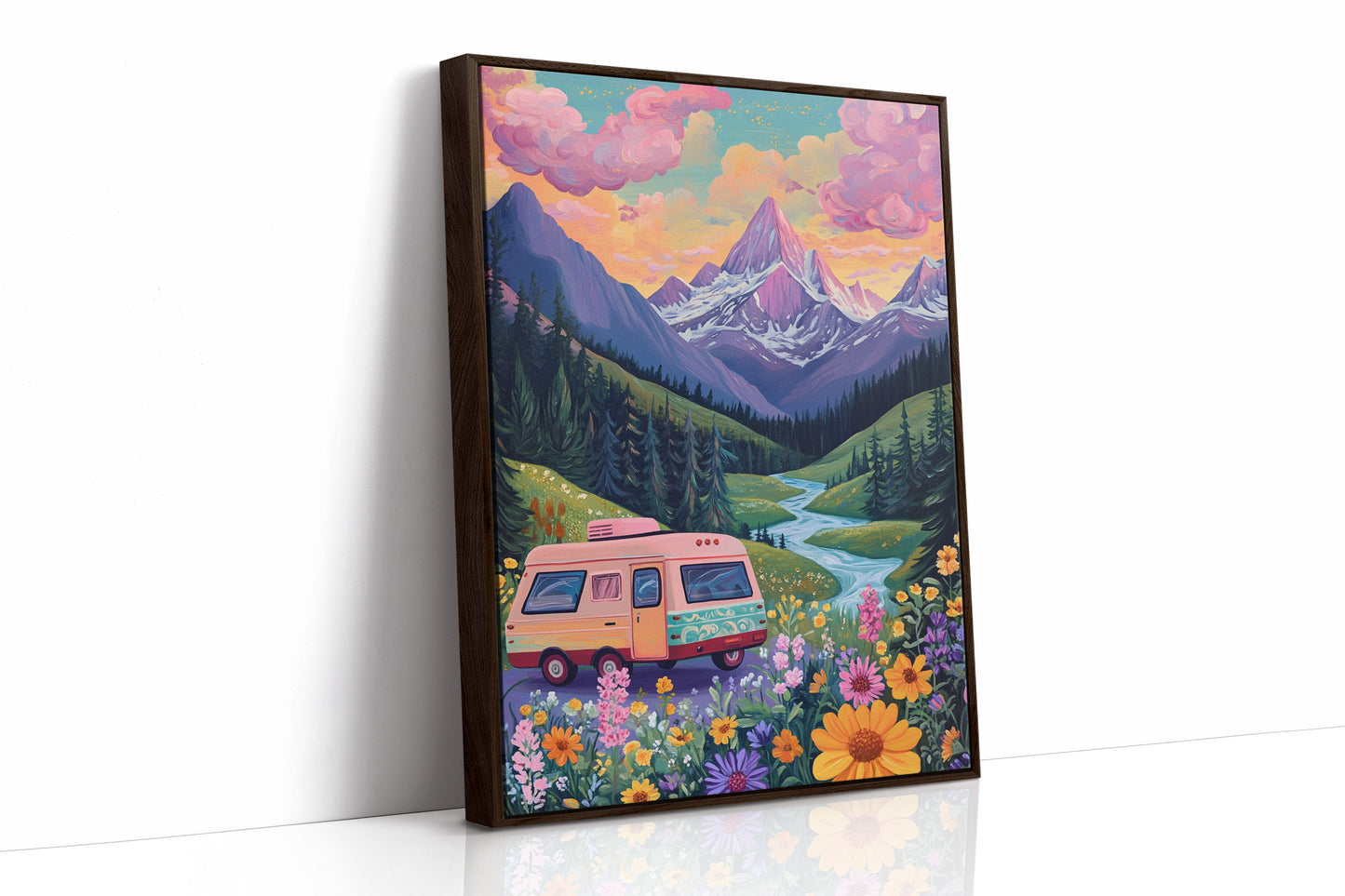 Vibrant Camper Van Landscape Canvas Art