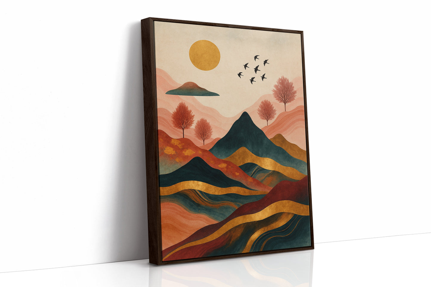 Golden Sun Over Vibrant Mountain Landscape Art Print