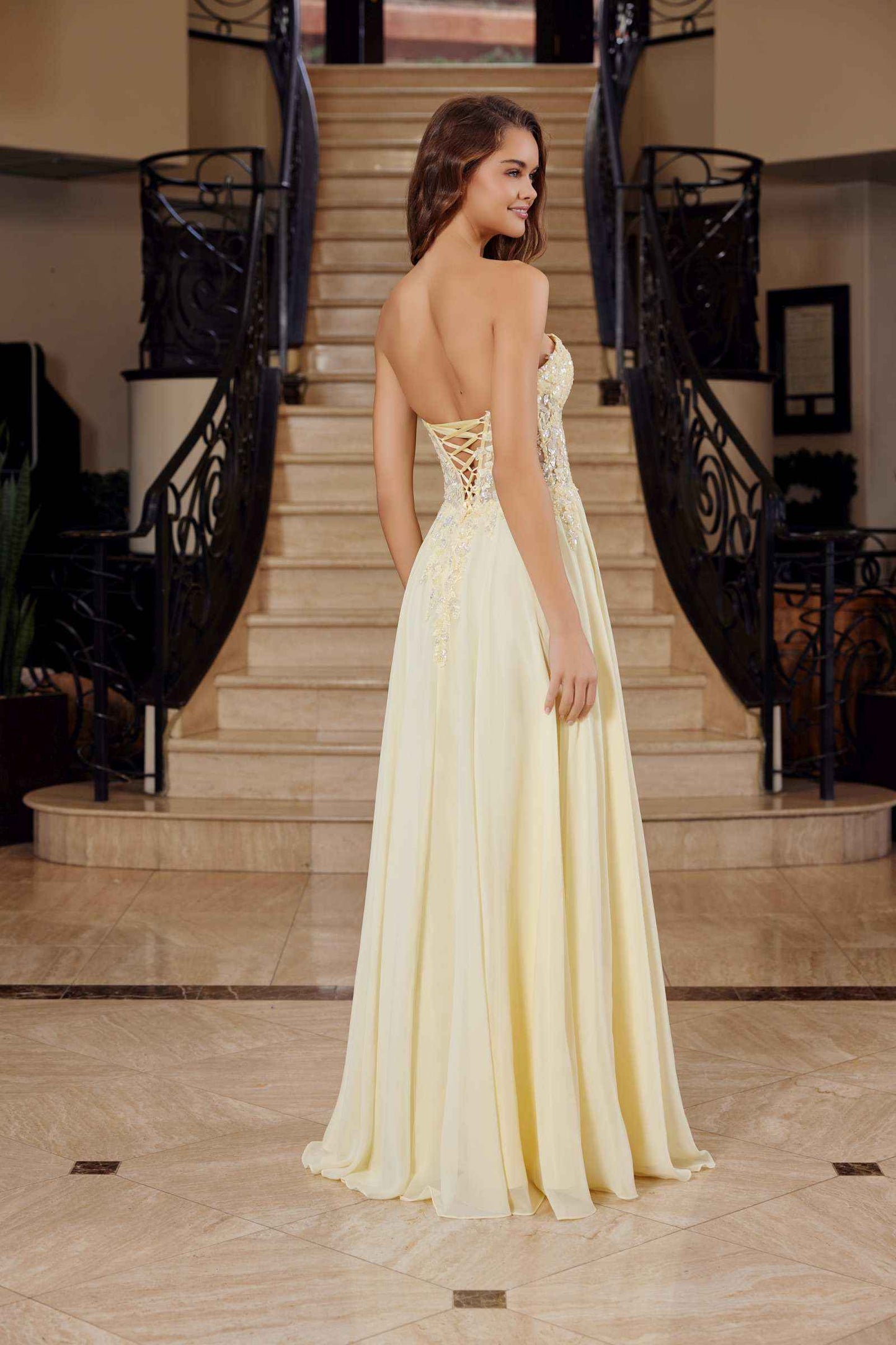 Nox Anabel C1617 Strapless Applique Corset with Chiffon Skirt Dress