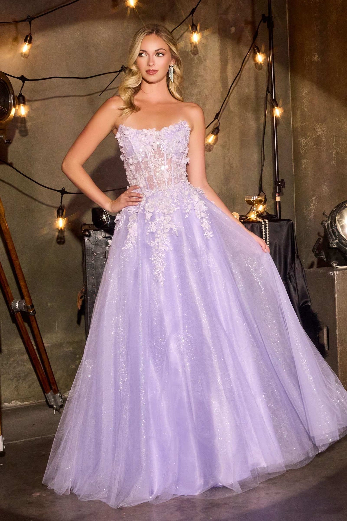Ladivine C174 Enchanted Ball Gown Scoop Neck Floral Applique