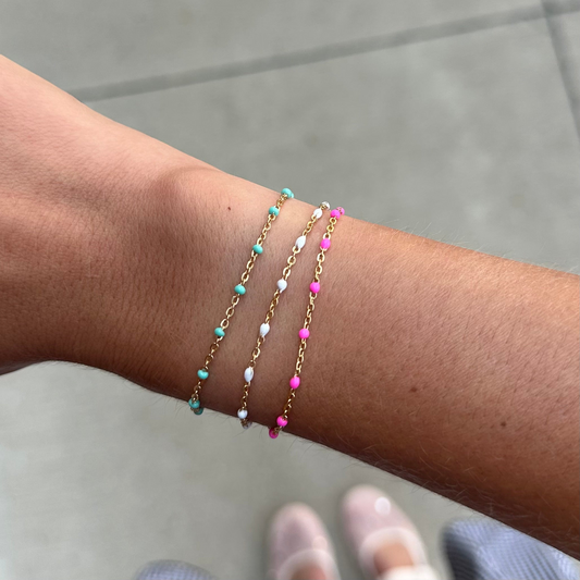Turquoise + Pink + White Daisy Bracelet Triple Stack