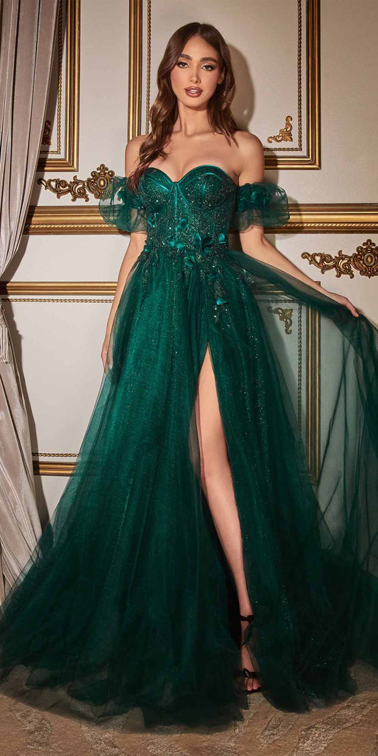 Cinderella Divine CB080 Long Strapless Tulle Floral Ball Gown