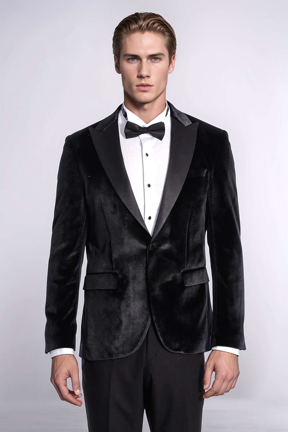 Velvet Slim Fit Black Men Tuxedo Jacket - Wessi