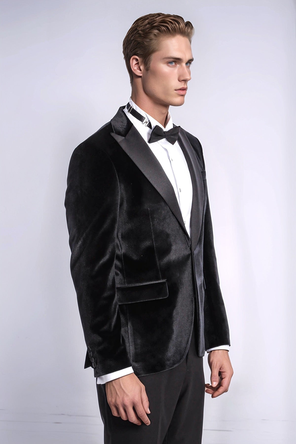 Velvet Slim Fit Black Men Tuxedo Jacket - Wessi