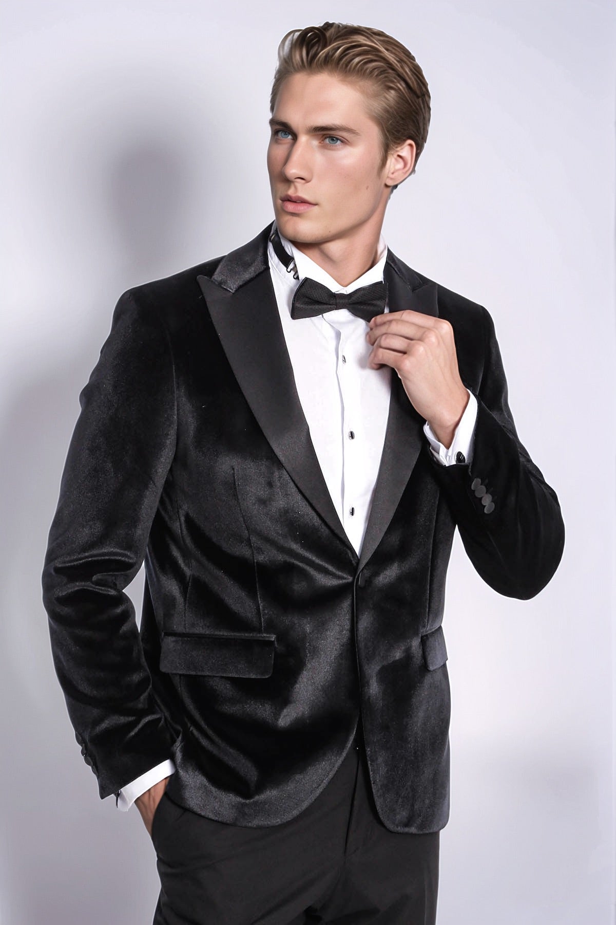 Velvet Slim Fit Black Men Tuxedo Jacket - Wessi