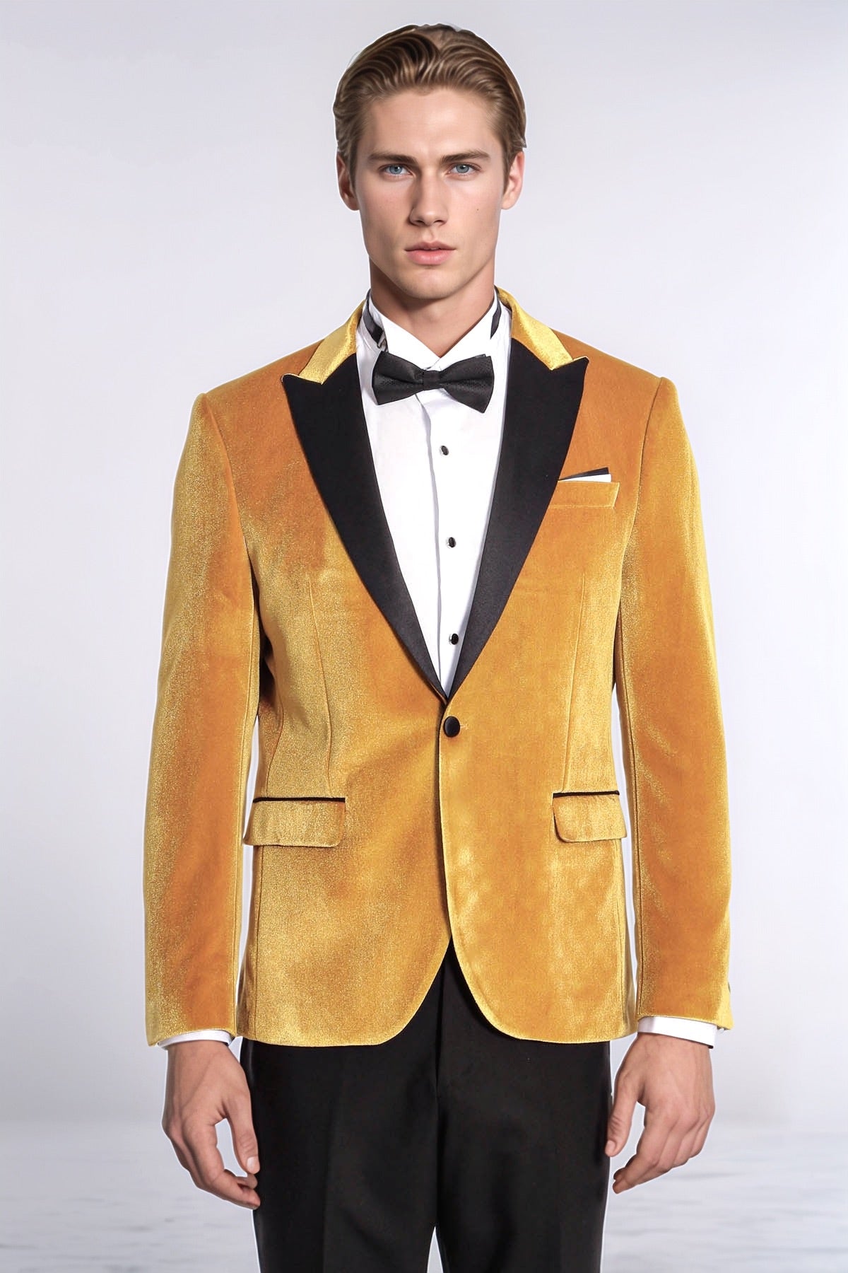 Velvet Slim Fit Yellow Men Tuxedo Jacket - Wessi
