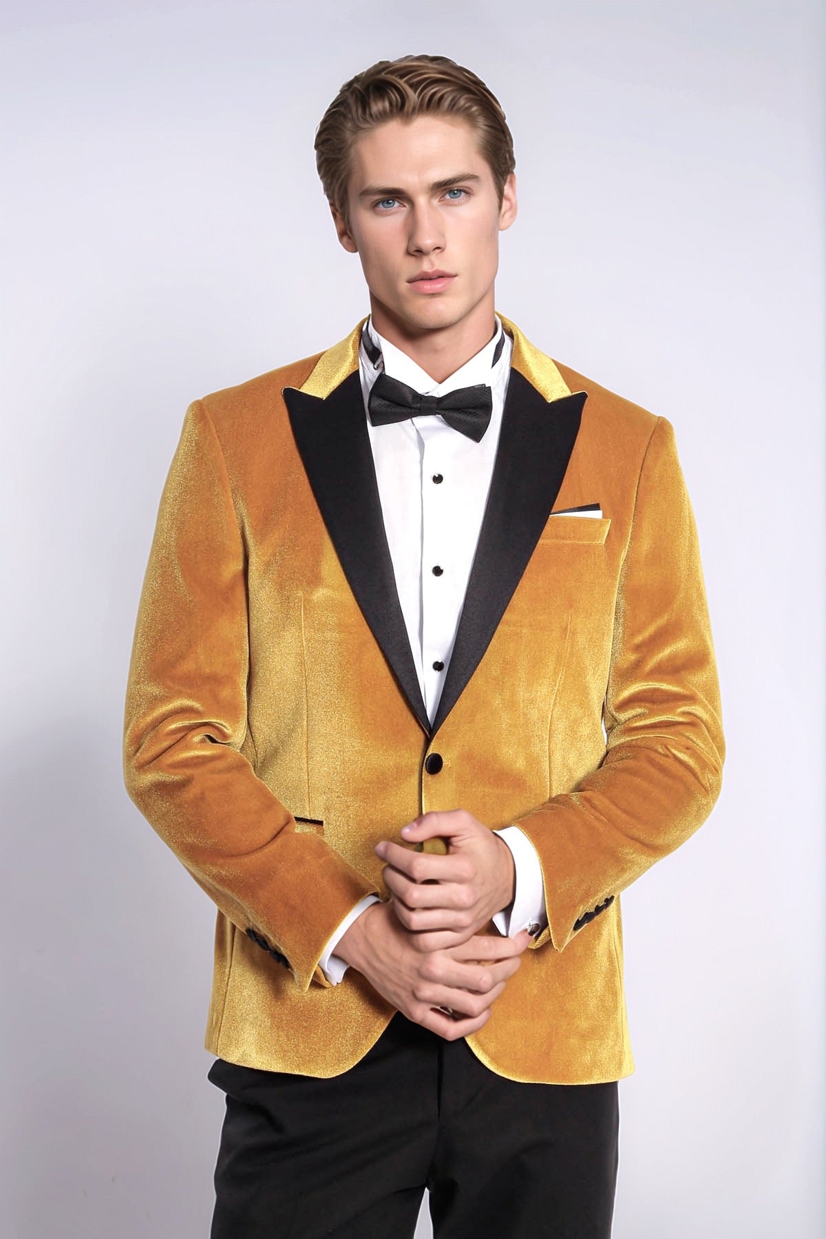 Velvet Slim Fit Yellow Men Tuxedo Jacket - Wessi
