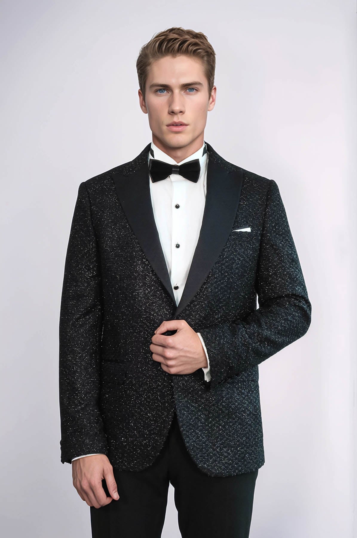 Gingham Patterned Glitter Black Men Party Blazer - Wessi