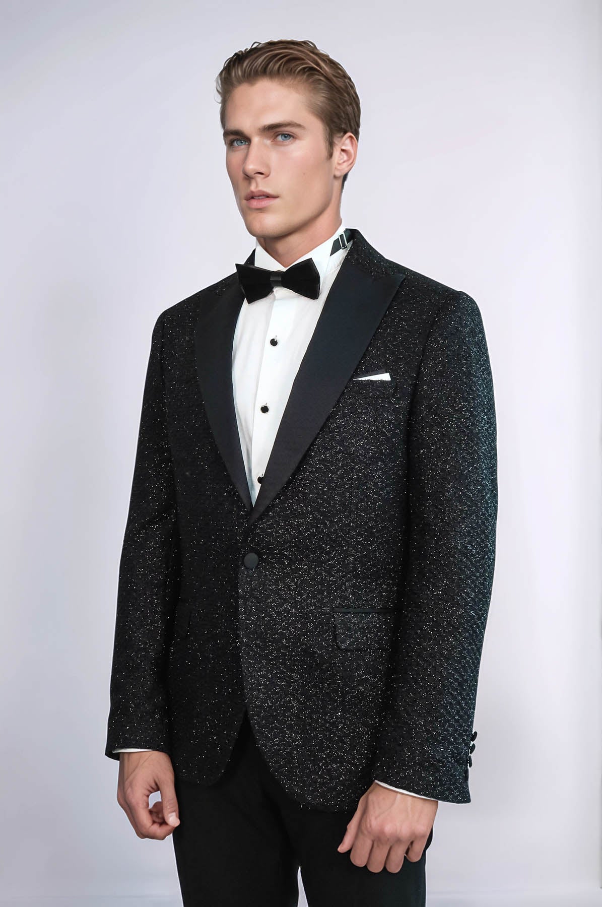 Gingham Patterned Glitter Black Men Party Blazer - Wessi