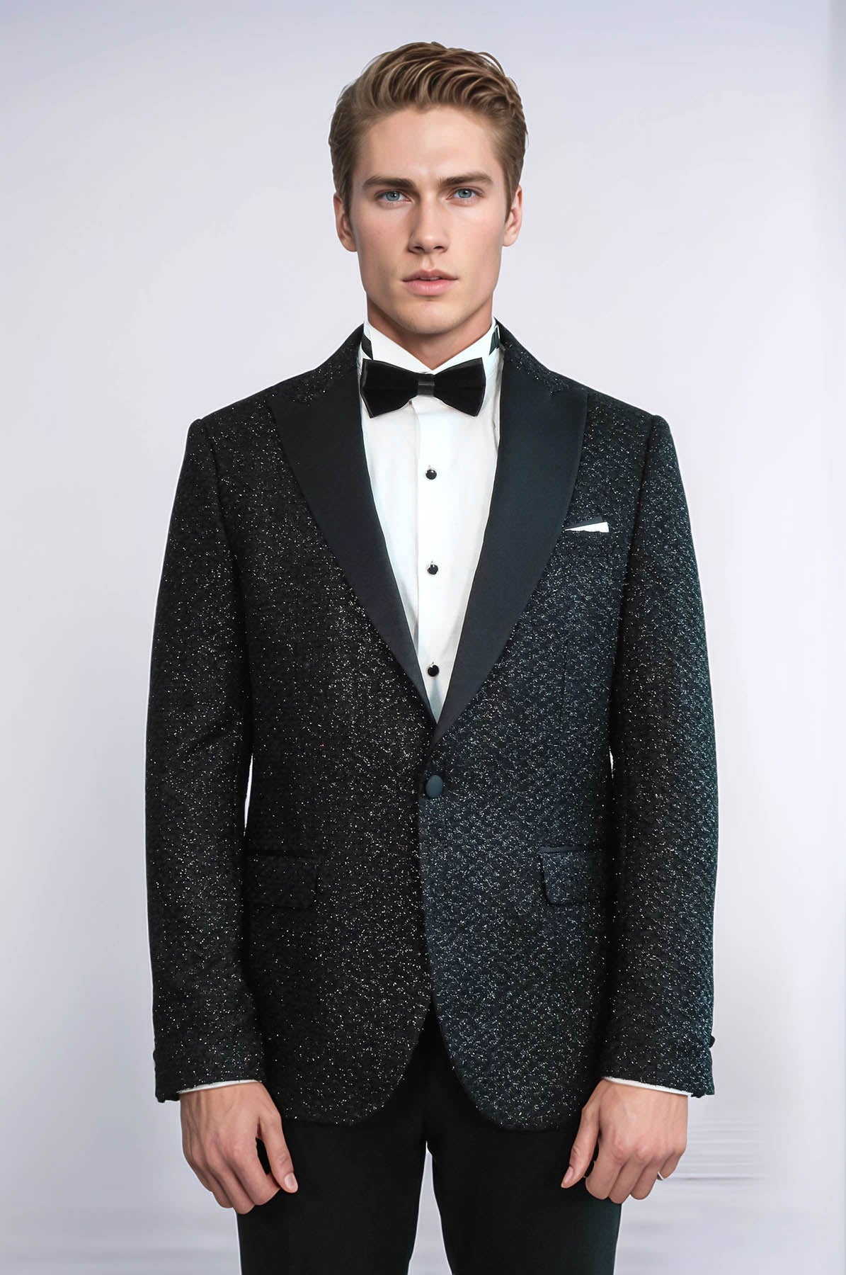 Gingham Patterned Glitter Black Men Party Blazer - Wessi