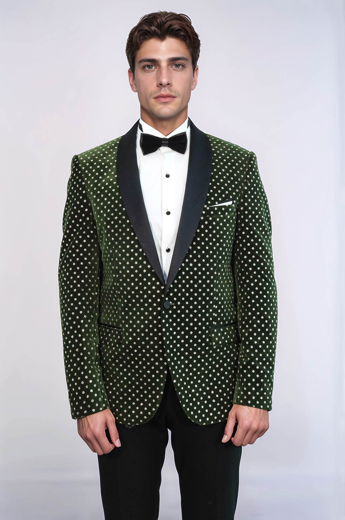 Dot Pattern Slim Fit Dark Green Men Wedding Groom Blazer - Wessi