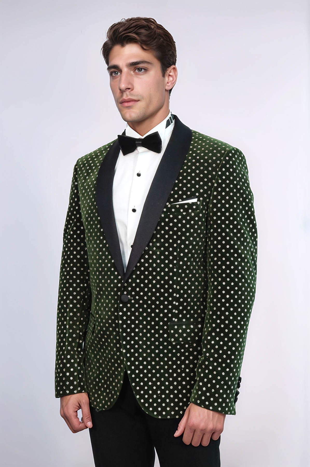 Dot Pattern Slim Fit Dark Green Men Wedding Groom Blazer - Wessi