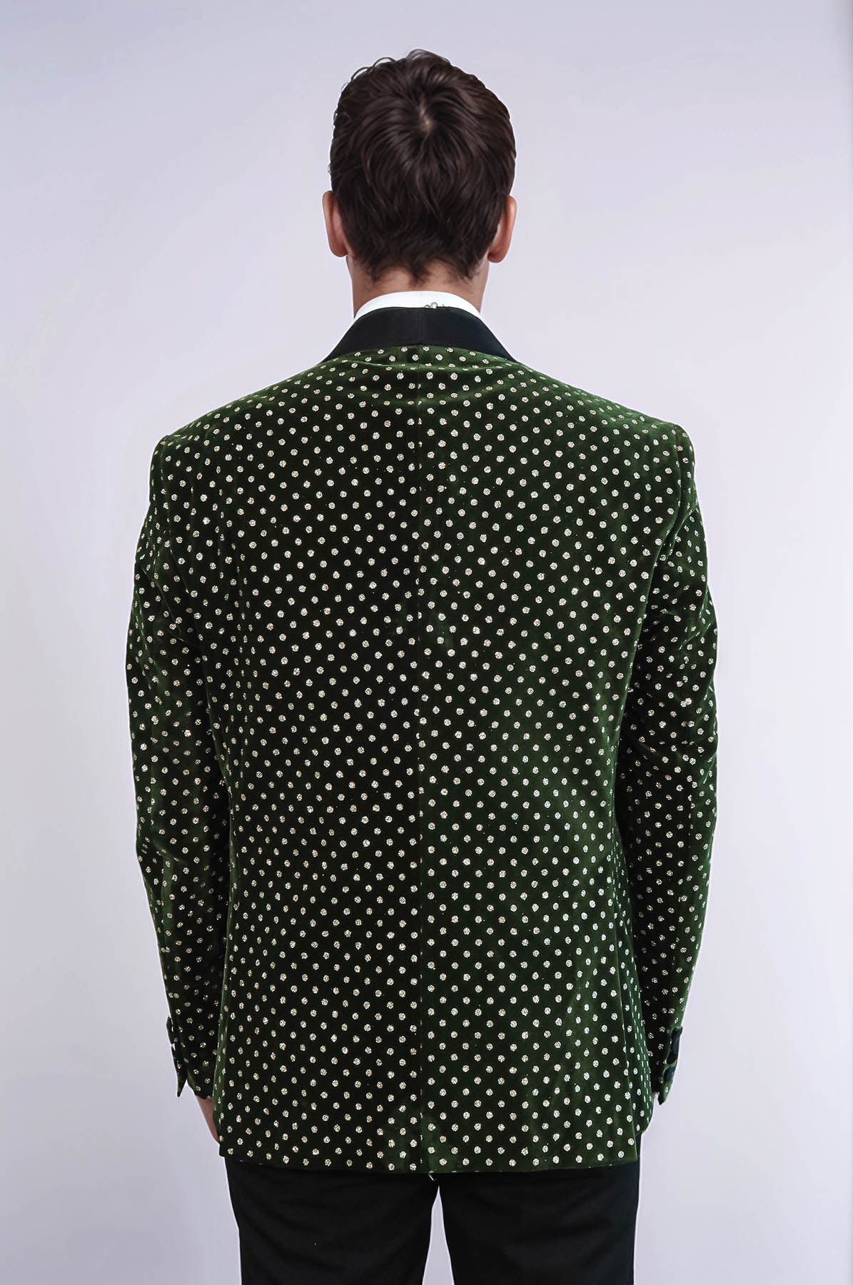 Dot Pattern Slim Fit Dark Green Men Wedding Groom Blazer - Wessi