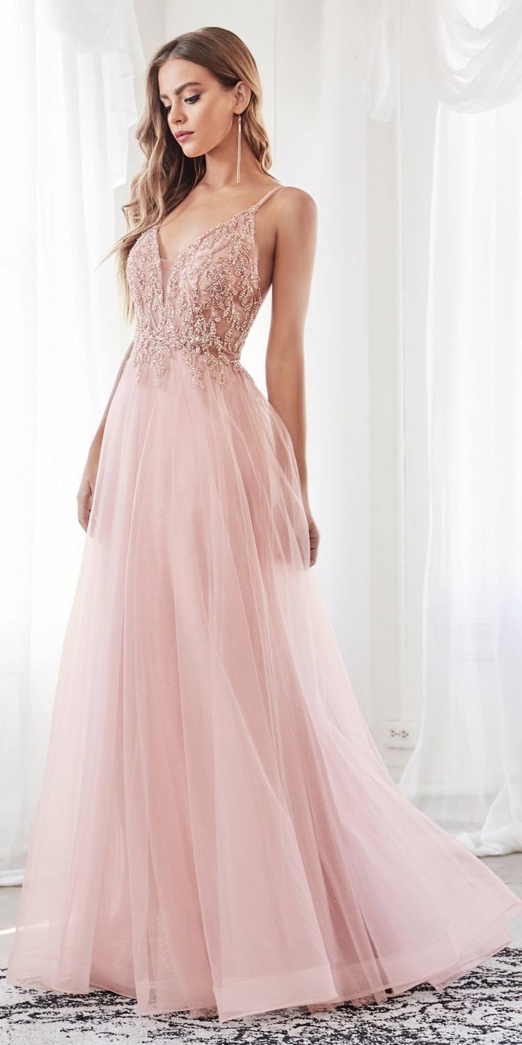 Cinderella Divine CD0154 Long Dress Beaded Applique Bodice Layered Tulle Skirt