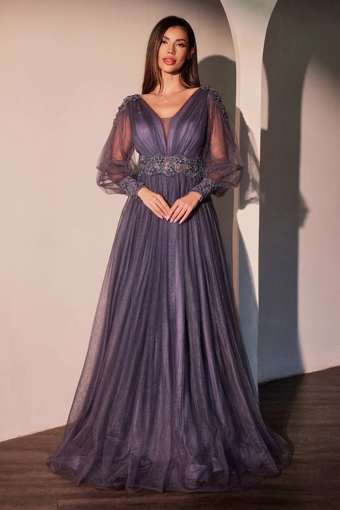Ladivine CD0938 Long Sleeve Mother of Bride A-Line Dress