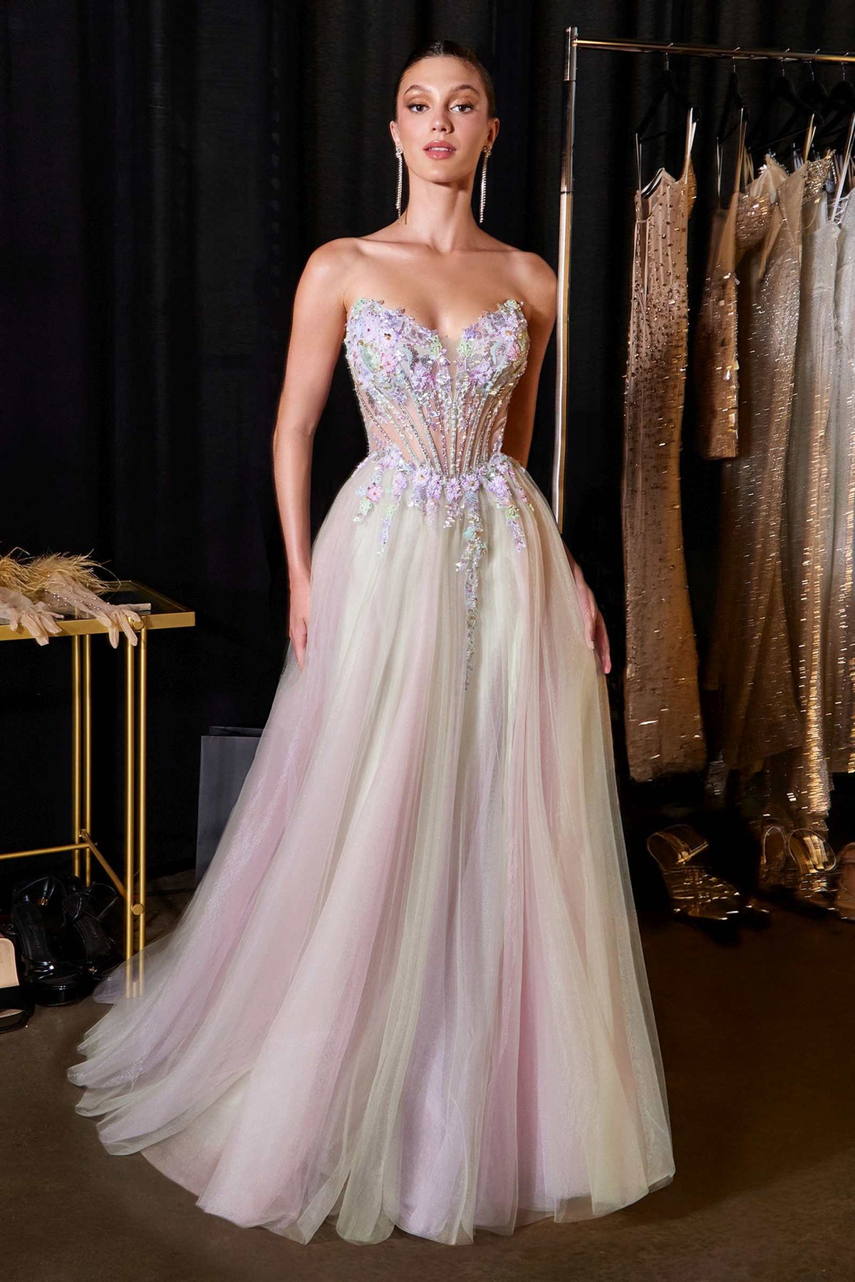 Ladivine CD2418 Ethereal and Enchanting A-Line Floral Applique Gown