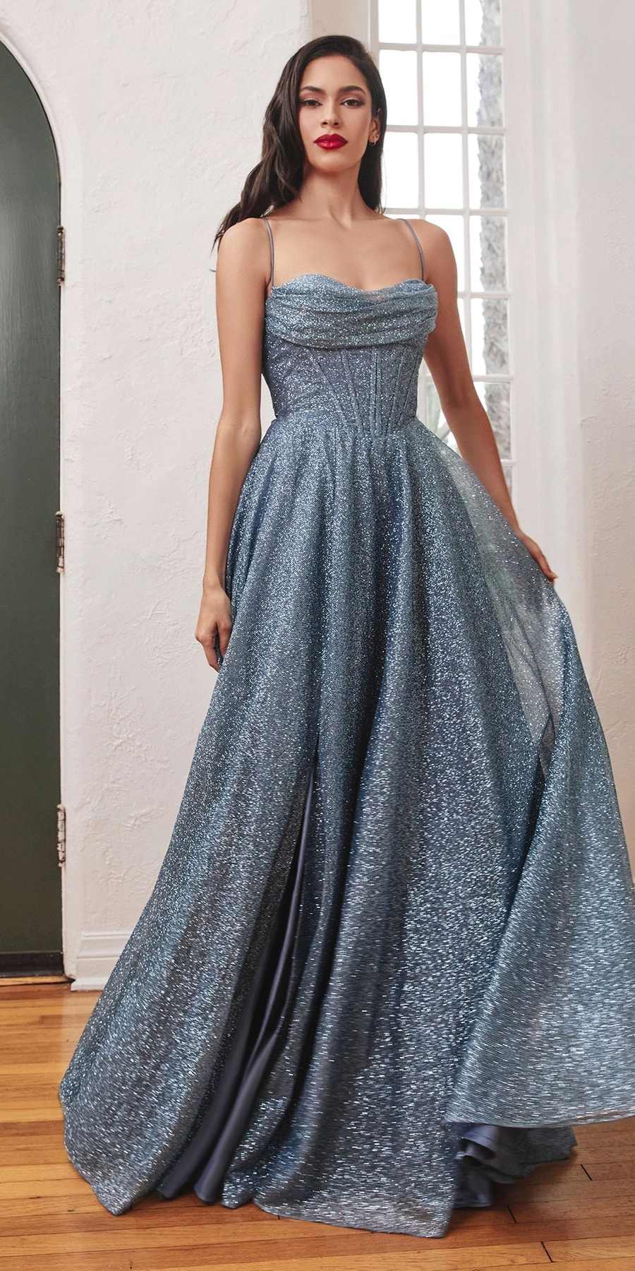 Ladivine CD252 Floor Length Lace Up Glitter A-Line Ball Gown