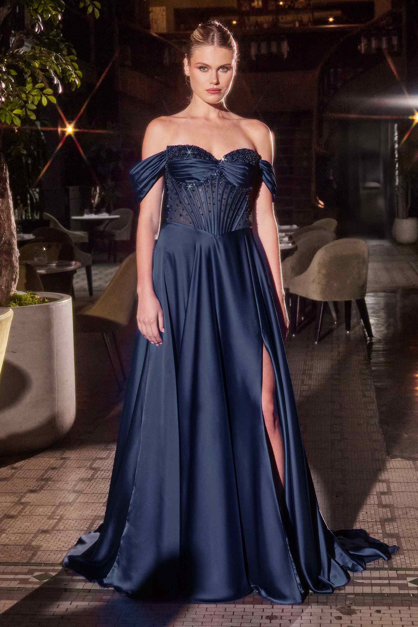 Ladivine CD297 Dress Strapless Beaded Satin A-Line Prom Gown