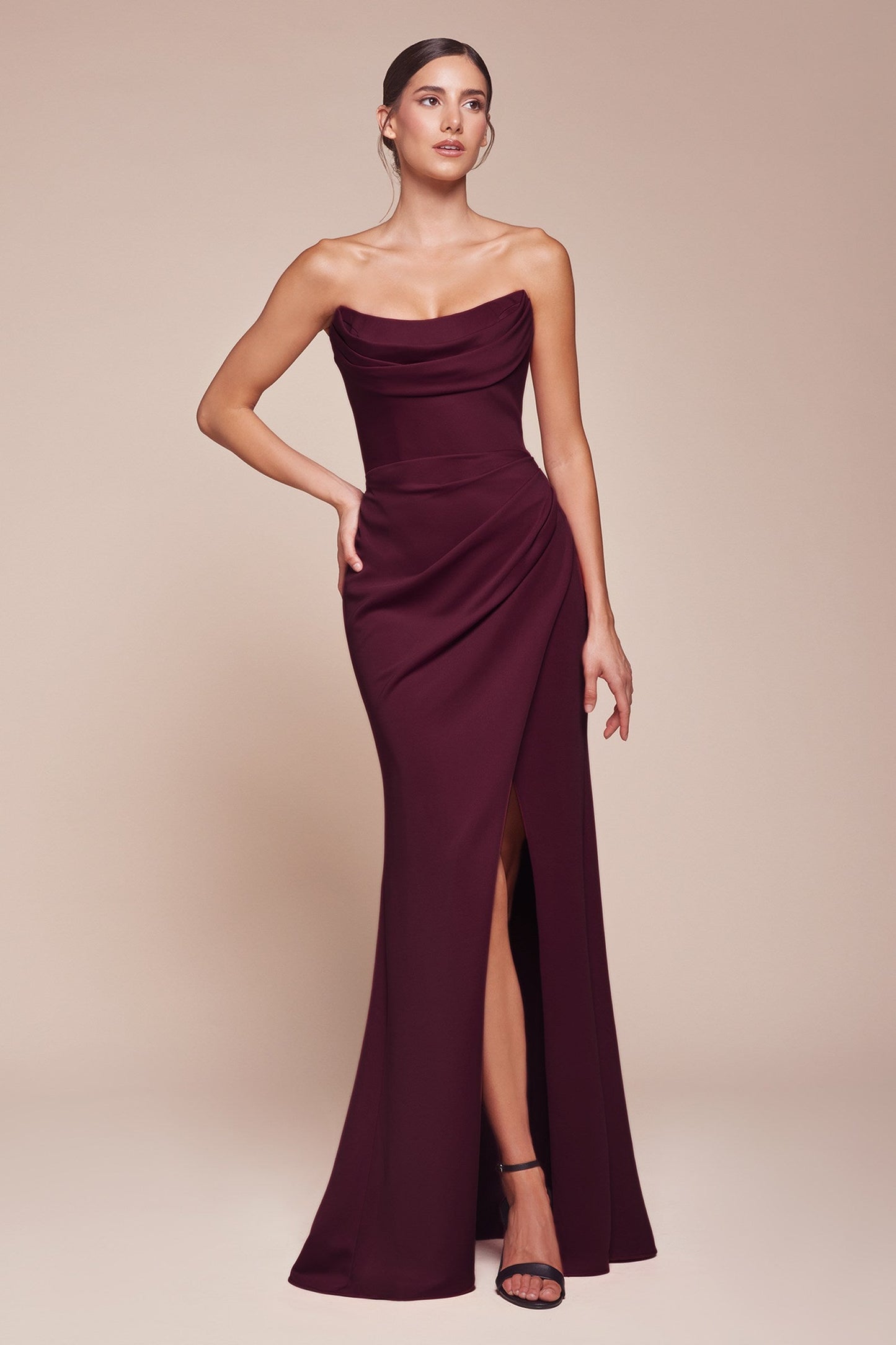 Ladivine CD355 Long Strapless Chiffon Scoop Neck Gown