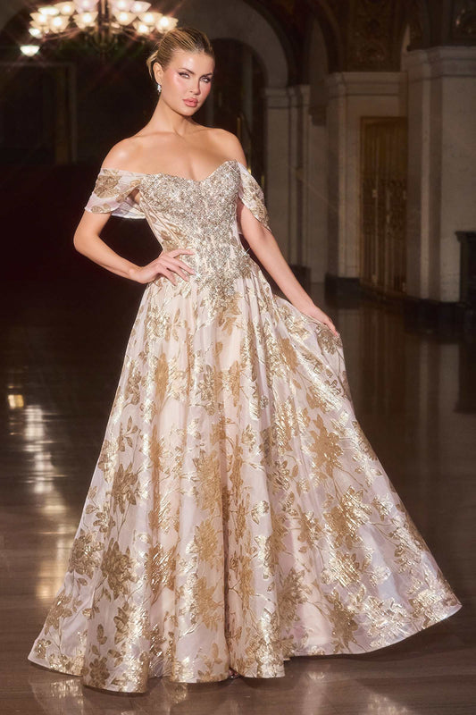 Ladivine CD682 Off the Shoulder Beaded Bodice Ball Gown