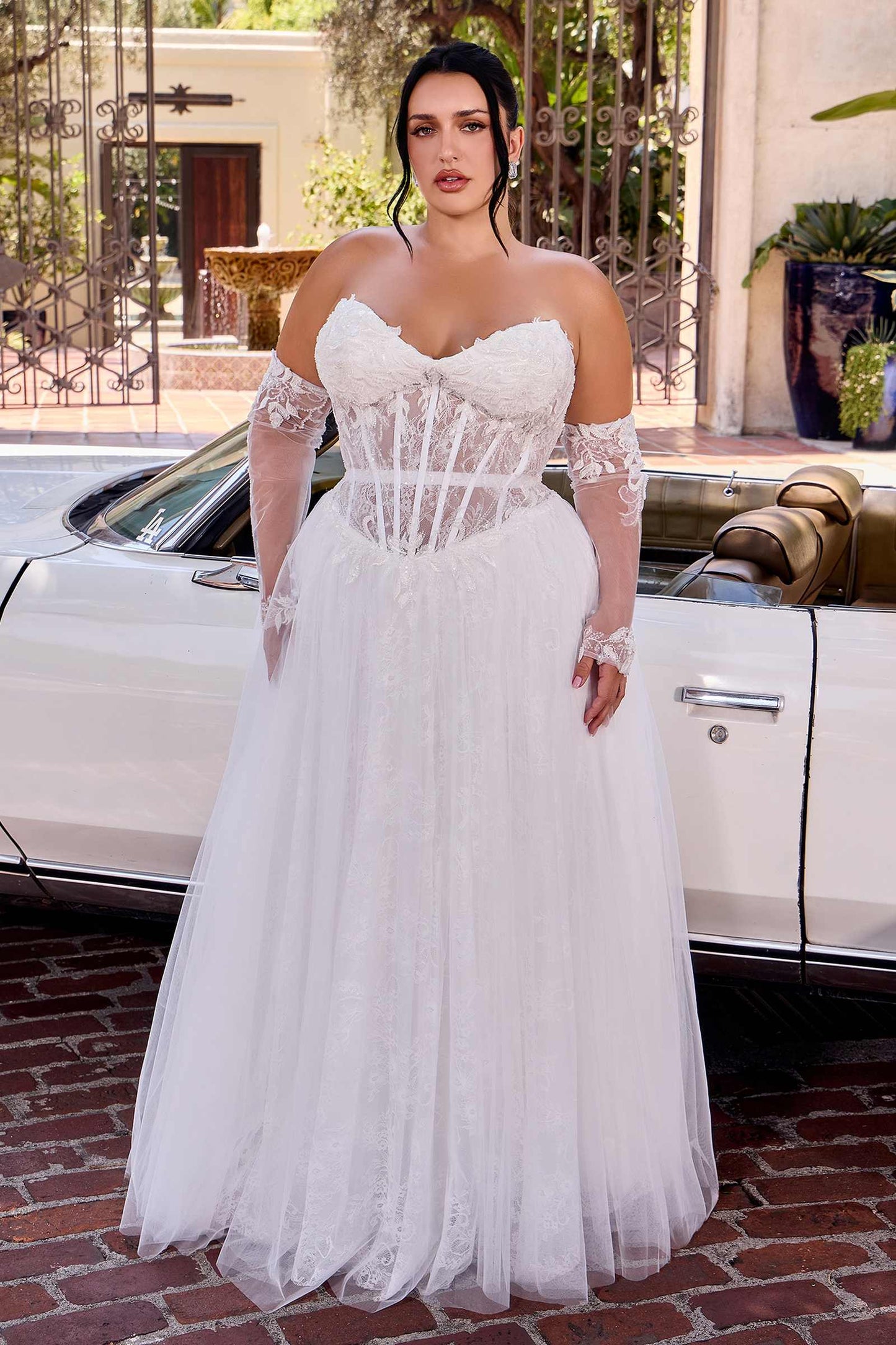 Ladivine CD717W Strapless A-Line Gown Lace Applique Tulle Skirt